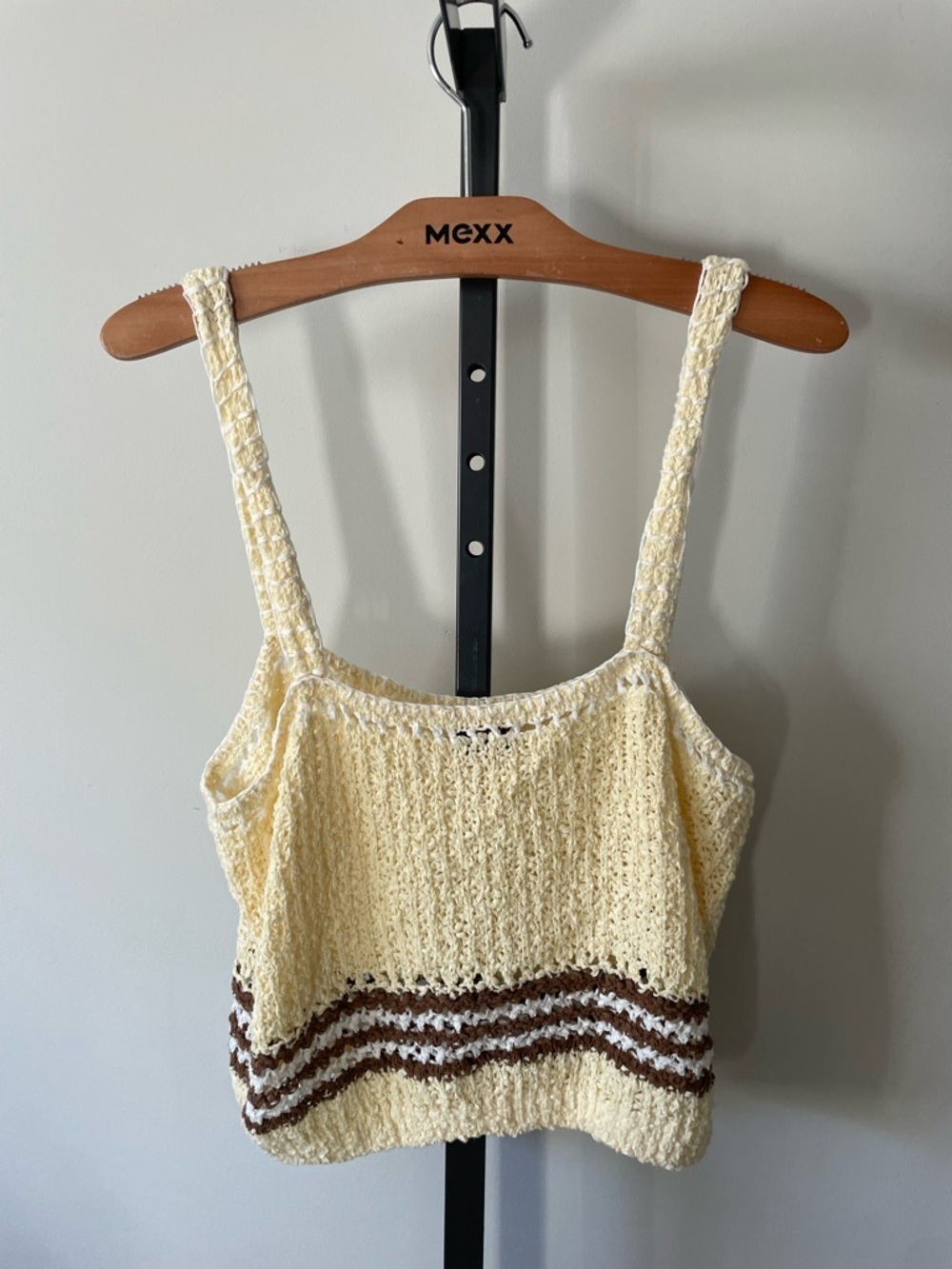 NEW Little Moon Bryony Boho Knit Crochet Cropped Tank Top Yellow Brown - Picture 3 of 7